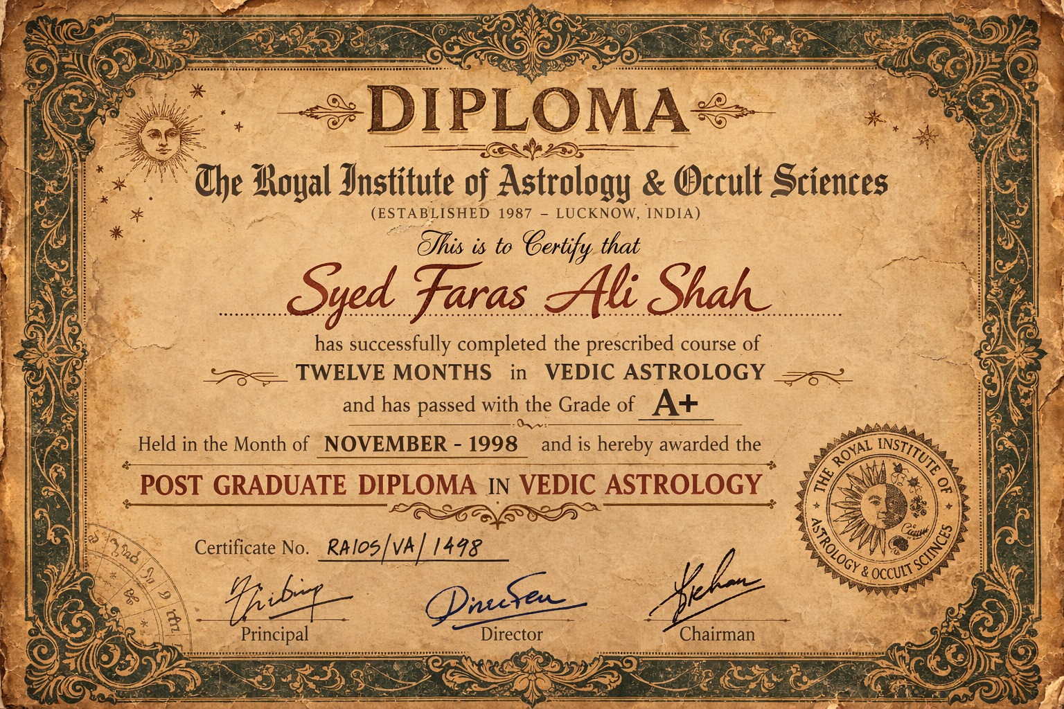 Post Graduate Diploma in Vedic Astrology - Royal Institute of Astrology and Occult Sciences